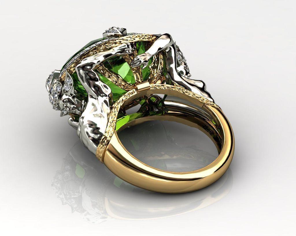 Luxurious Women's Silver Ring with Mermaid Green Zircon
