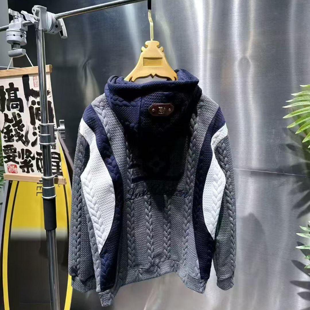 Versatile 2026 Embroidered Patchwork Knit Men s Hoodie - Casual Autumn/Winter Long Sleeve XL 125-140 lbs