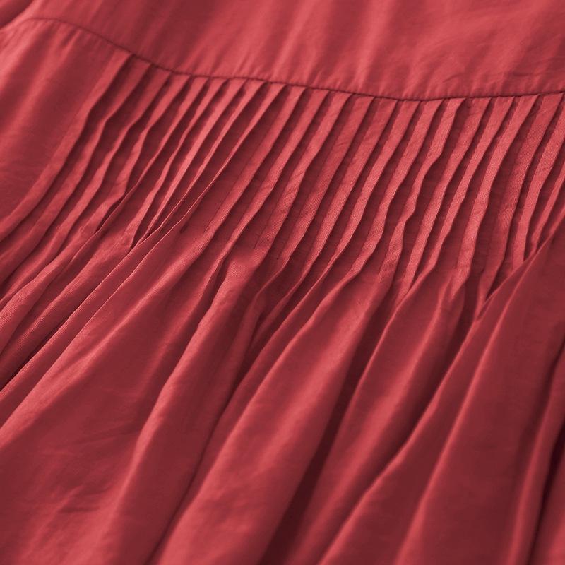 Retro Solid Color Cotton and Linen Dress Women's 2025 Spring and Summer New Loose and Thin Round Neck Five-quarter Sleeve Long Dress