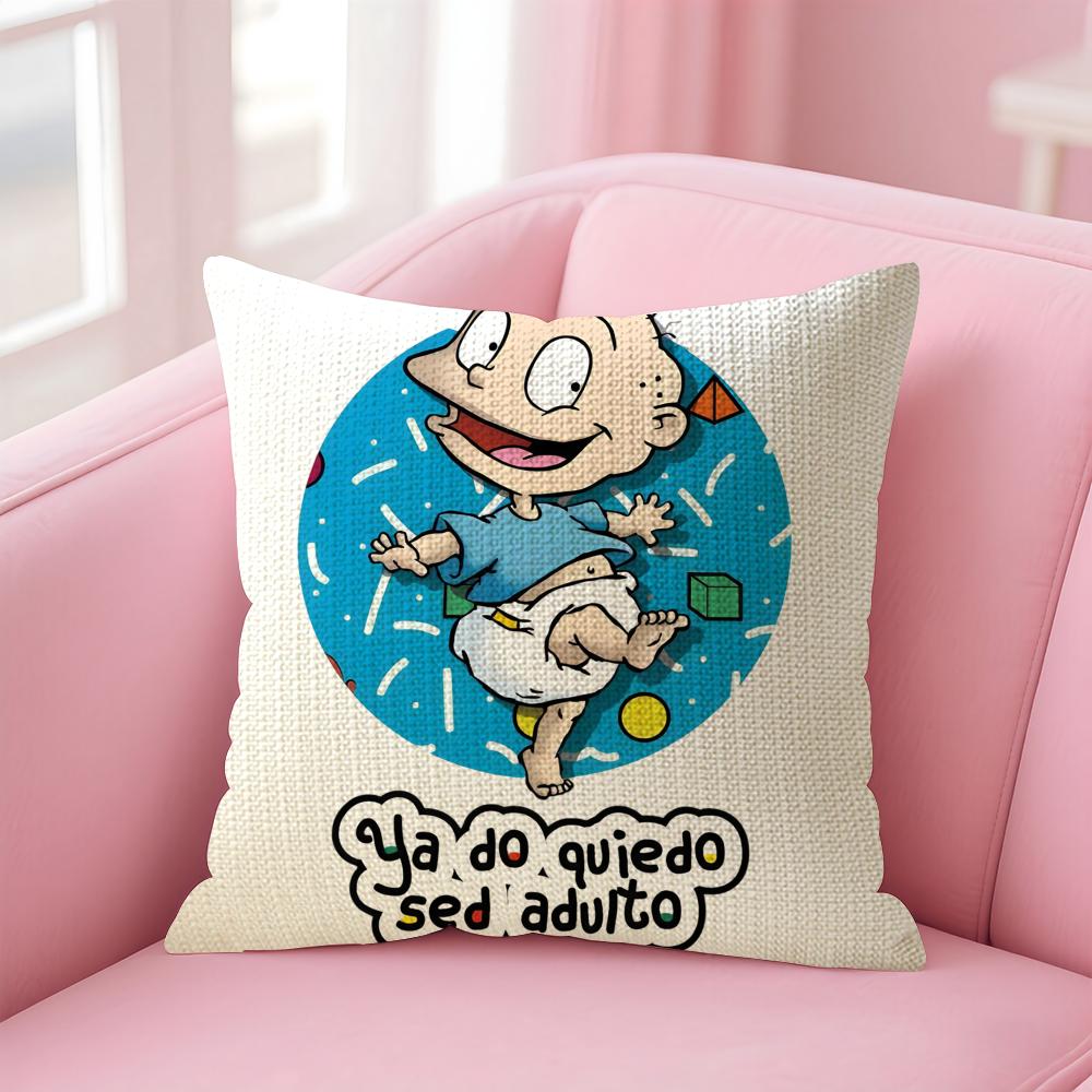 Cartoon RRugrats Cushion Cover Natural Linen Pillow Case DoubleSided Print Decorative Sofa Pillowcase Home Decor Gift