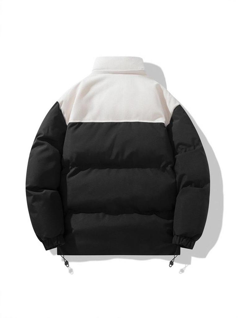 Stylish Winter Cotton Jacket: Windproof, Warm, Stand Collar, Patchwork Design