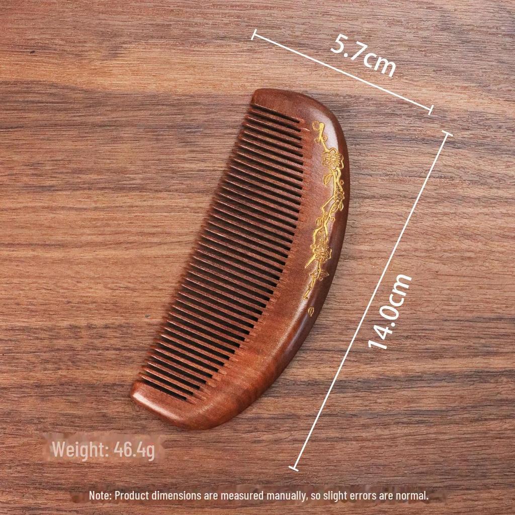 Double-Sided Carved Peach Wood Comb - Dense Teeth, Compact Size, Premium Solid Wood for Hairdressing.