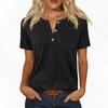Women Short Sleeve Pullover T Shirt Top with Pocket Button Front Casual Loose Fit Basic Tee for Daily Wear Office Travel
