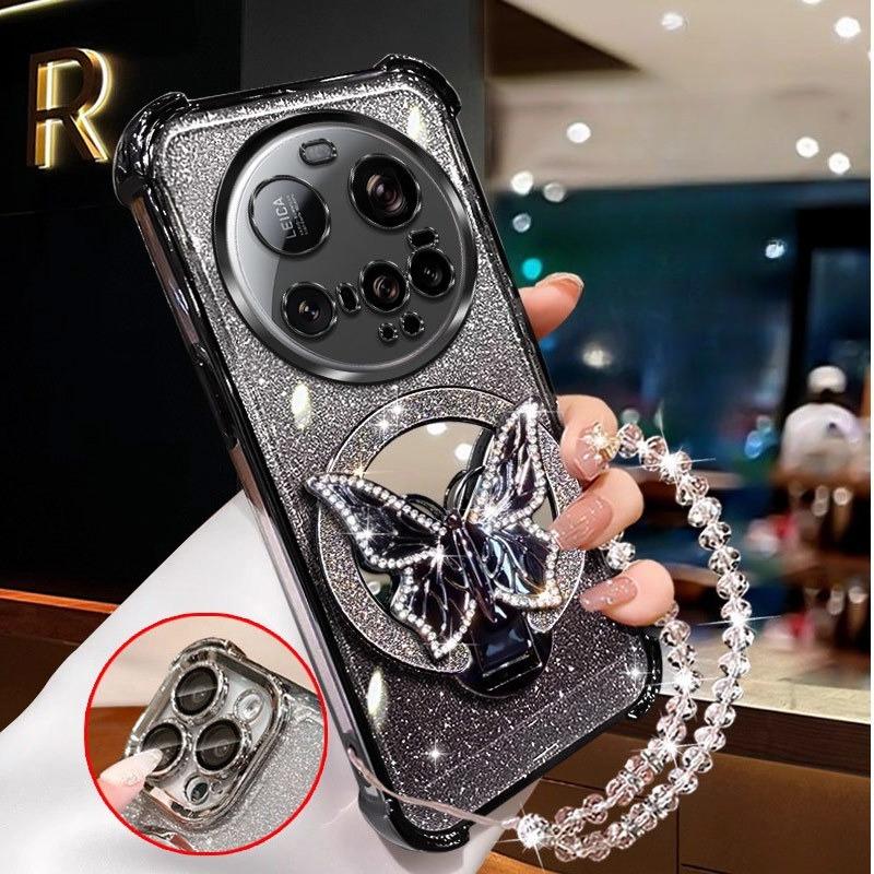 

Glitter Butterfly Mirror Crystal Bracelet Case for Xiaomi 15 14 Ultra 14T 13 12 11 17 Pro Max Shockproof Silicone Cover Xiaomi Mi 11 Pro