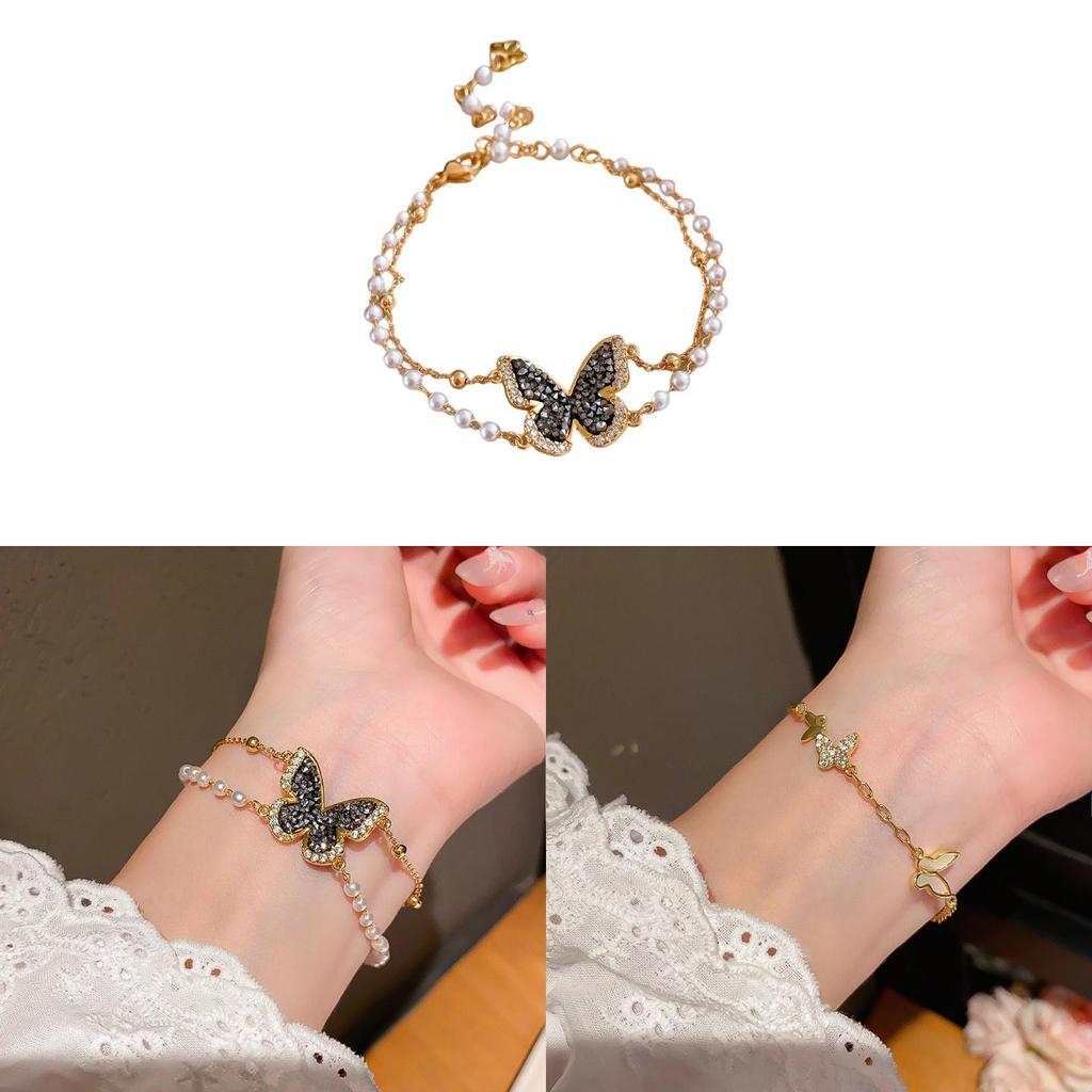 Butterfly Fashion Jewelry Bracelet With Gold Plating And Faux Pearl For Elegant Women