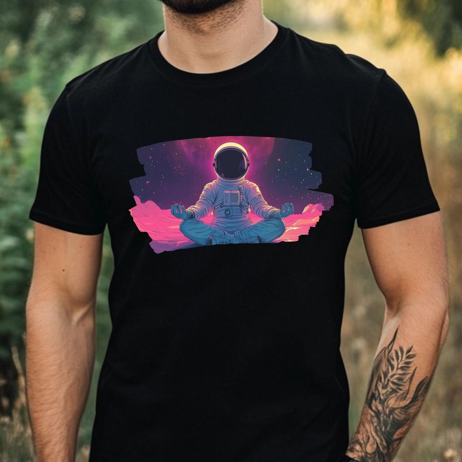Mens Meditating Astronaut Motif Cotton T-Shirt Size XS to 5XL- XXXXL