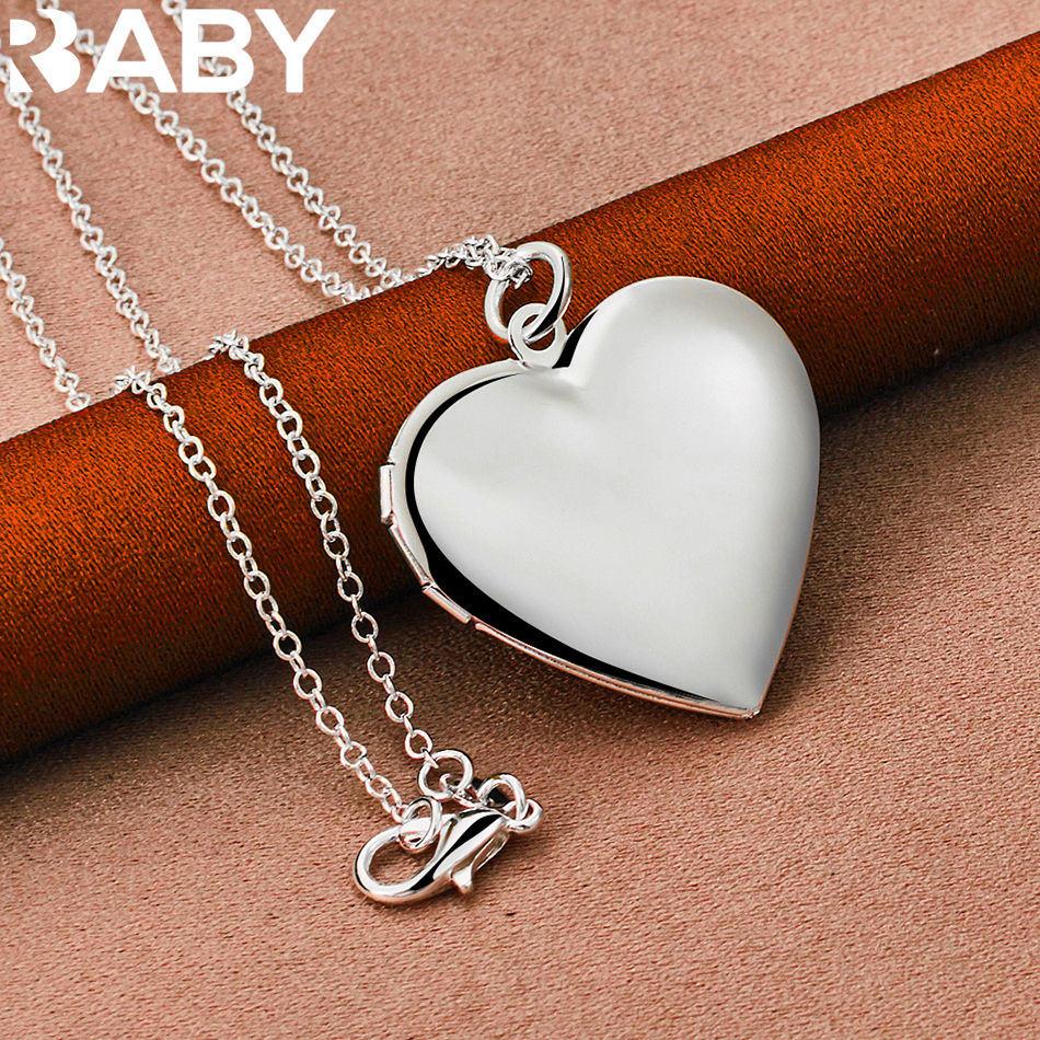 URBABY 40-75cm 925 Sterling Silber Graviertes Herz Anhänger Halskette Charm Trend Geburtstagsgeschenk Mode Party Feiner Schmuck 4