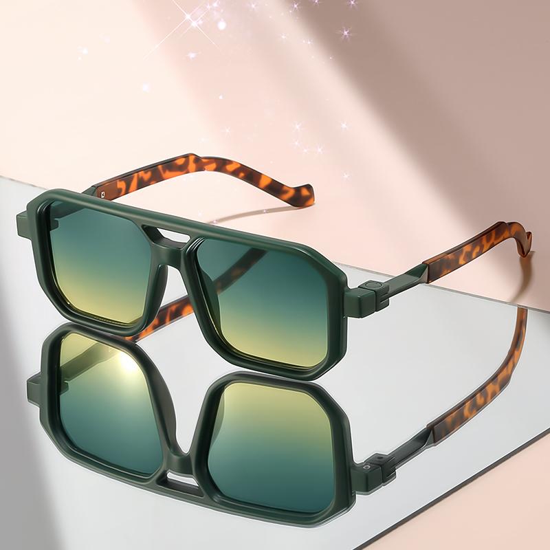 New large-framed double-beam sunglasses with a high-end touch and metal links, versatile and simple sunglasses