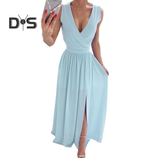 

Жіноча вечірня сукня з v-подібним вирізом без рукавів, плісирована поділом, тонка талія, довжиною до підлоги, суцільна кольорова весільна коктейльна вечірка на випускному балу. L світло-зелений колір