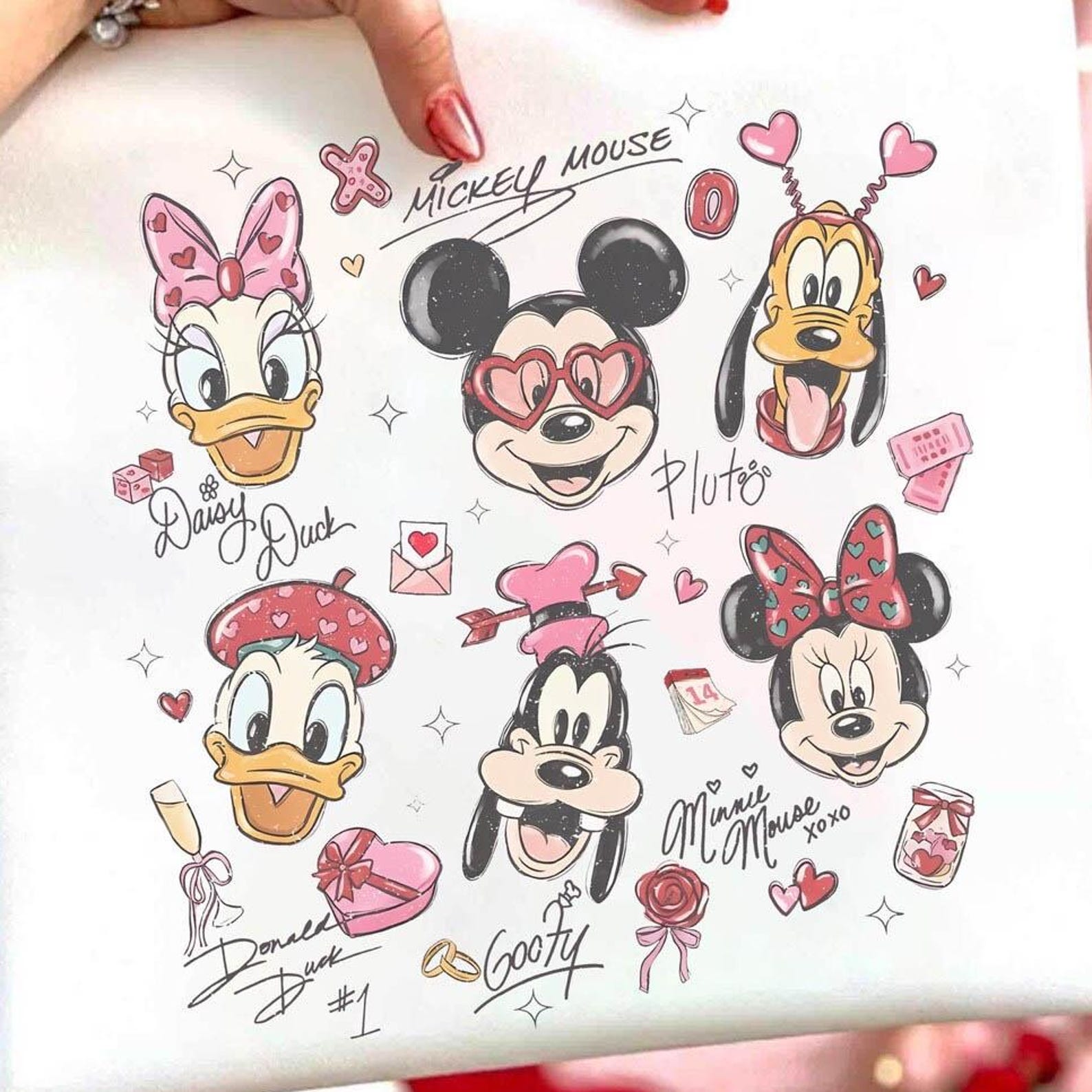 Comfort Colors Mickey and Friends Valentines Signature Shirt, Disney Matching Couple T-Shirt, Disney Valentines Shirt L