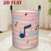 Large Capacity Round Storage Basket with Pastel Pink Blue Music Note Stripe Design Collapsible Portable Laundry Hamper