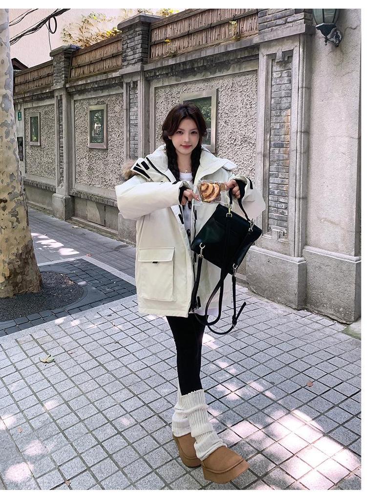 2025 Women's Winter Down Coat with Big Fur Collar - American Style Thickened Cotton-Padded Parka for Couples