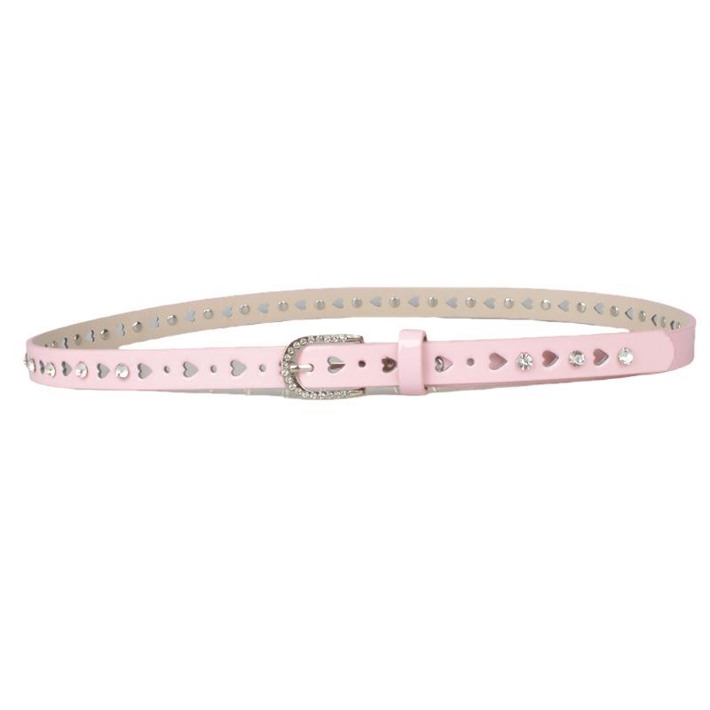 Women'S Rhinestone Belt Decorative Belt Inlaid Hollow Versatile Thin Belt Narrow Belt Bright Leather Pants Pu Candy Color