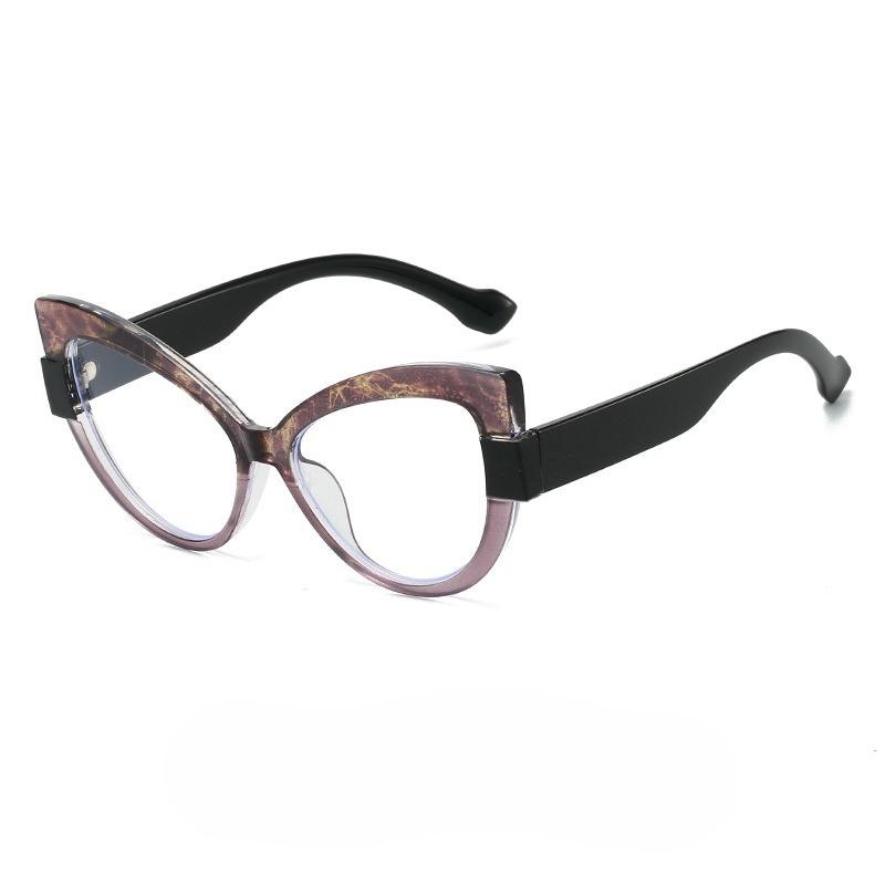 Stylish Color-blocked Cat-eye Non-prescription Glasses, Unique, Simple, Casual, Versatile, and With Blue Light Blocking.