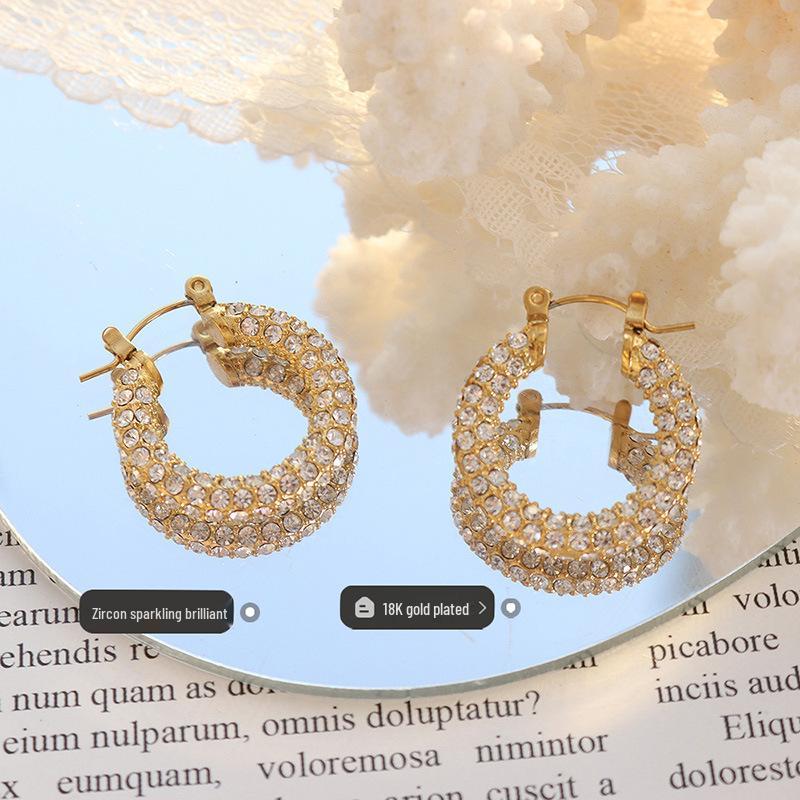 Exquisite U-shaped Full Diamond Earrings: European & American Light Luxury Fashion