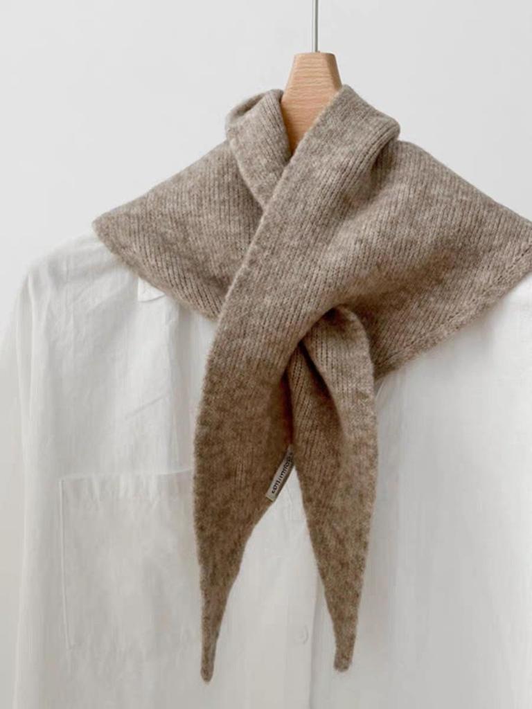 Triangular Knit Scarf with Knotting Cross - Versatile Korean Style Women's Shawl and Neck Protector