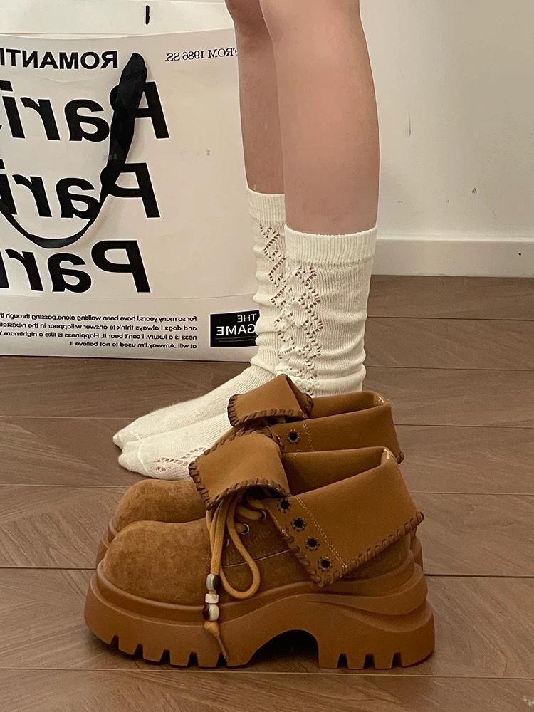British-Style Petite Platform Martin Boots - Women's Vintage Autumn Short Boots with Height-Enhancing Slimming Effect