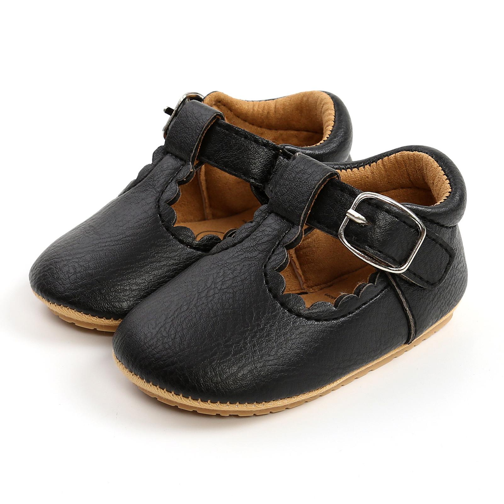 

Baby Sandals Leather Upper Rubber Sole Anti Slip Soft Comfortable Light Breathable Toddler Walking 13cm / 5.12in чёрный