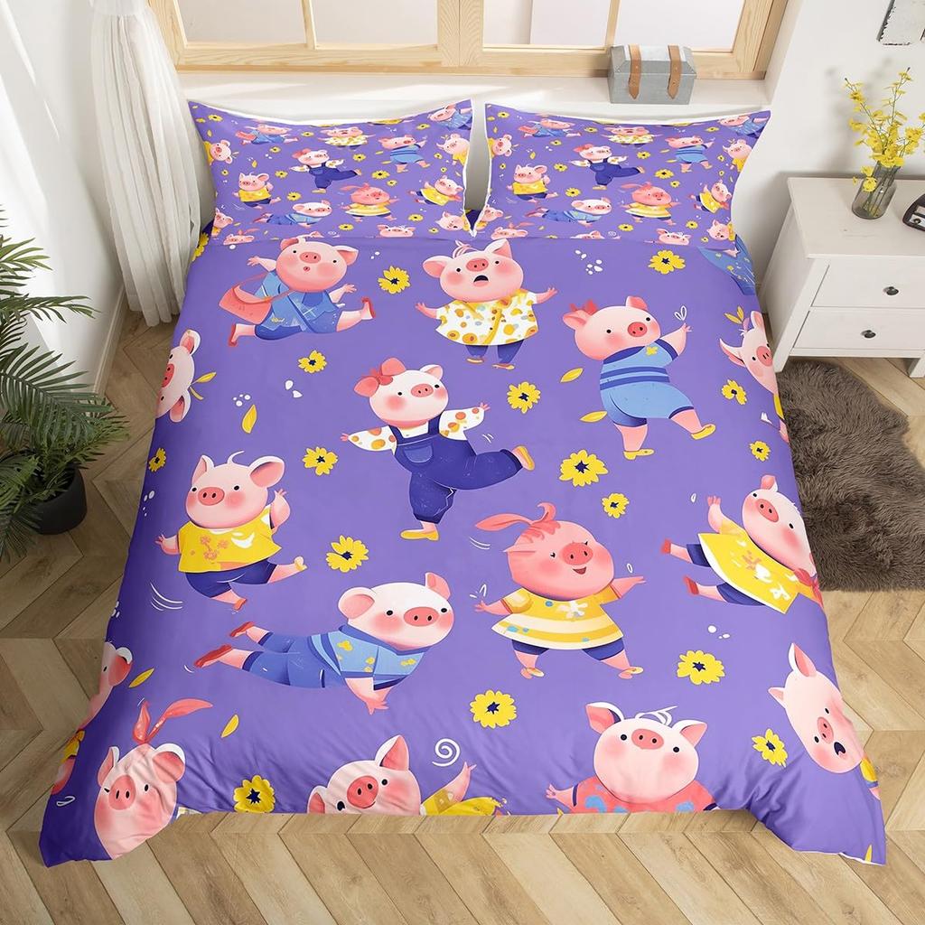 Pigs Duvet Cover Set for Kids Boys Girls Quilt Covers Lightweight Down Room Decor Queen Size 2 Pillowcase 1 Duvet Cover No Quilt