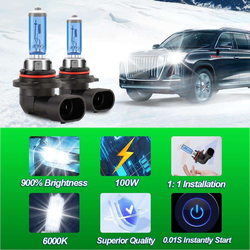 2Pcs Car HB3 Halogen Bulbs 9005 9006 HB4 Headlight Fog Light Bulb Lamp Light 6000K White Auto Turbo Mini Headlights 100W Bulbs 7