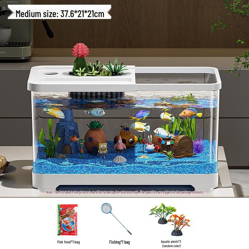 Premium Desktop Aquarium with Ecological Filtration and Oxygenation - High Transparency Fish and Turtle Tank for Home or Office