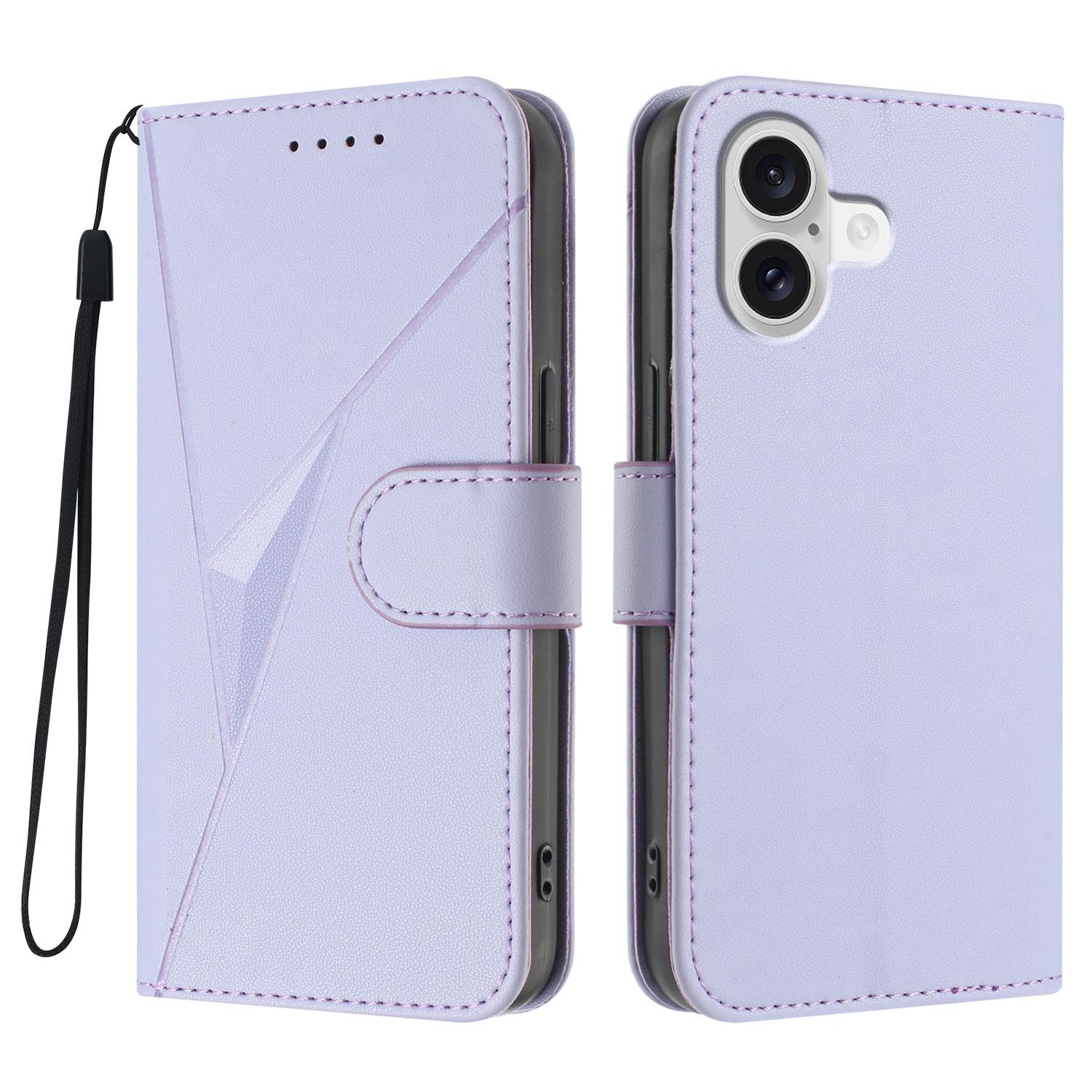 

For iPhone 17 Case Triangle Imprint Leather Phone Cover with Lanyard E