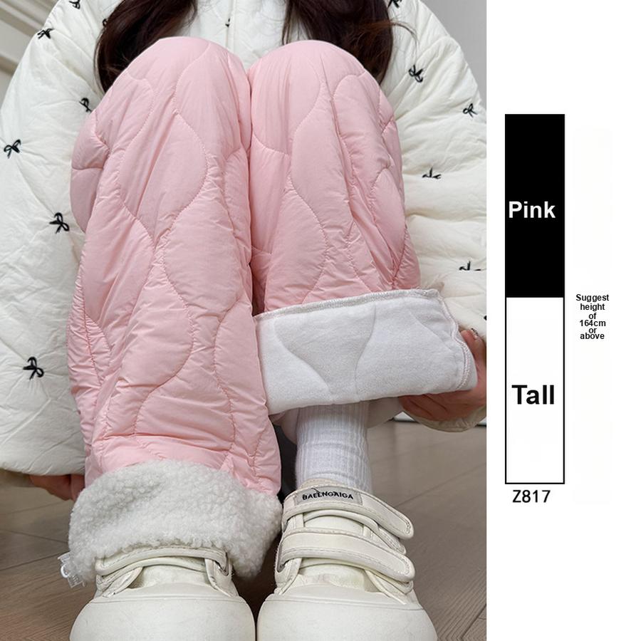 

Розовые брюки из овечьей шерсти женские осенне-зимние в харбинском стиле теплые флисовые брюки с широкими штанинами M розовый