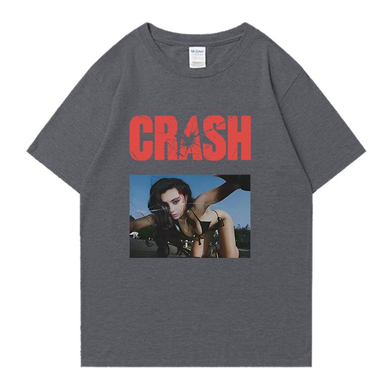 2026 Hot New Charli XCX CRASH Crew Neck Tee Shirt Oversized Summer Short Sleeve Tshirts Unisex Women 100 Cotton Plus Size Tops