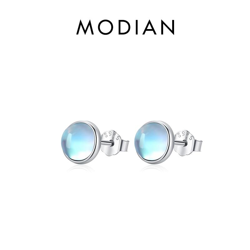 925 Sterling Silver Round Exquisite Moonstone 4 5 6 MM Stud Earrings Platinum Plated Charm Ear Studs For Women Jewelry