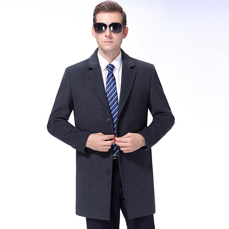 

Осенняя и зимняя одежда среднего возраста кашемировое пальто мужское шерстяное шерстяное мужское костюмное воротник средней длины ветровка куртка 165