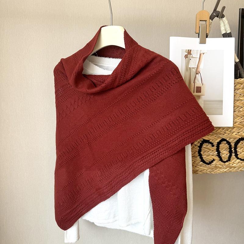 Meier Wollschal, neuer hohler einfarbiger Schal für Herbst und Winter, gestrickter Dreiecksschal, warmer Schal.