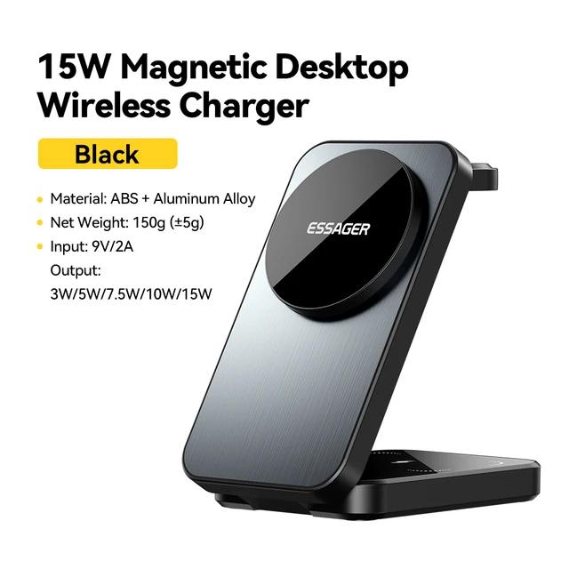 

Essager Магнитная подставка для беспроводного зарядного устройства 3 в 1, 15 Вт для iPhone 15 14Pro Airpods Apple Watch, складная подставка для быстрой зарядки, складная станция 3-in-1 15W чёрный