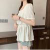 Women's Waist Cinched Short Sleeved T-shirt Square Collar Hollowed Out Design Tops Korean Minimalist Lady Clothing