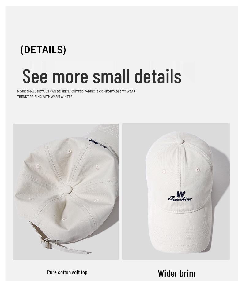 Unisex Pure Cotton Duckbill Baseball Cap - Large Size, Letter Embroidery, Face Slimming, Sun Protection, Ideal for Spring/Summer.
