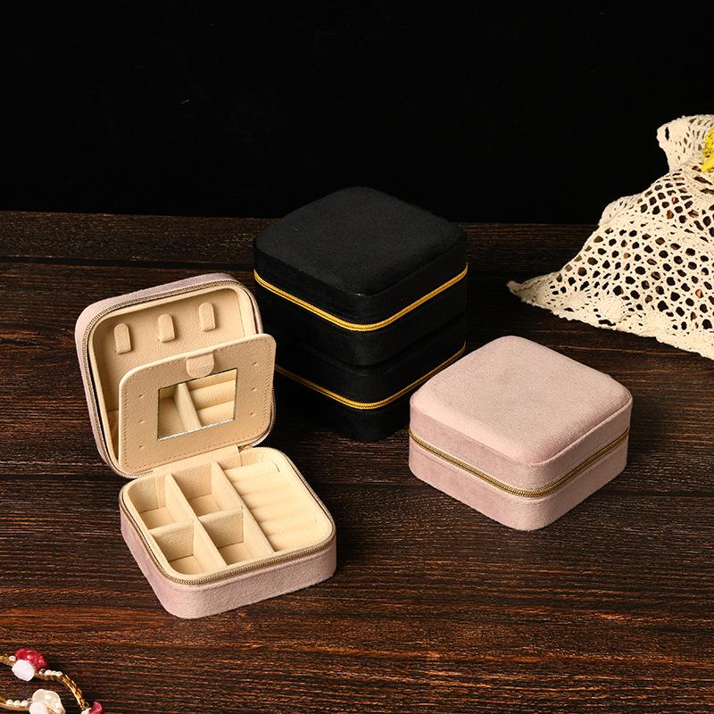 Elegant Velvet Jewelry Box with Mirror for Necklaces, Rings, and Earrings