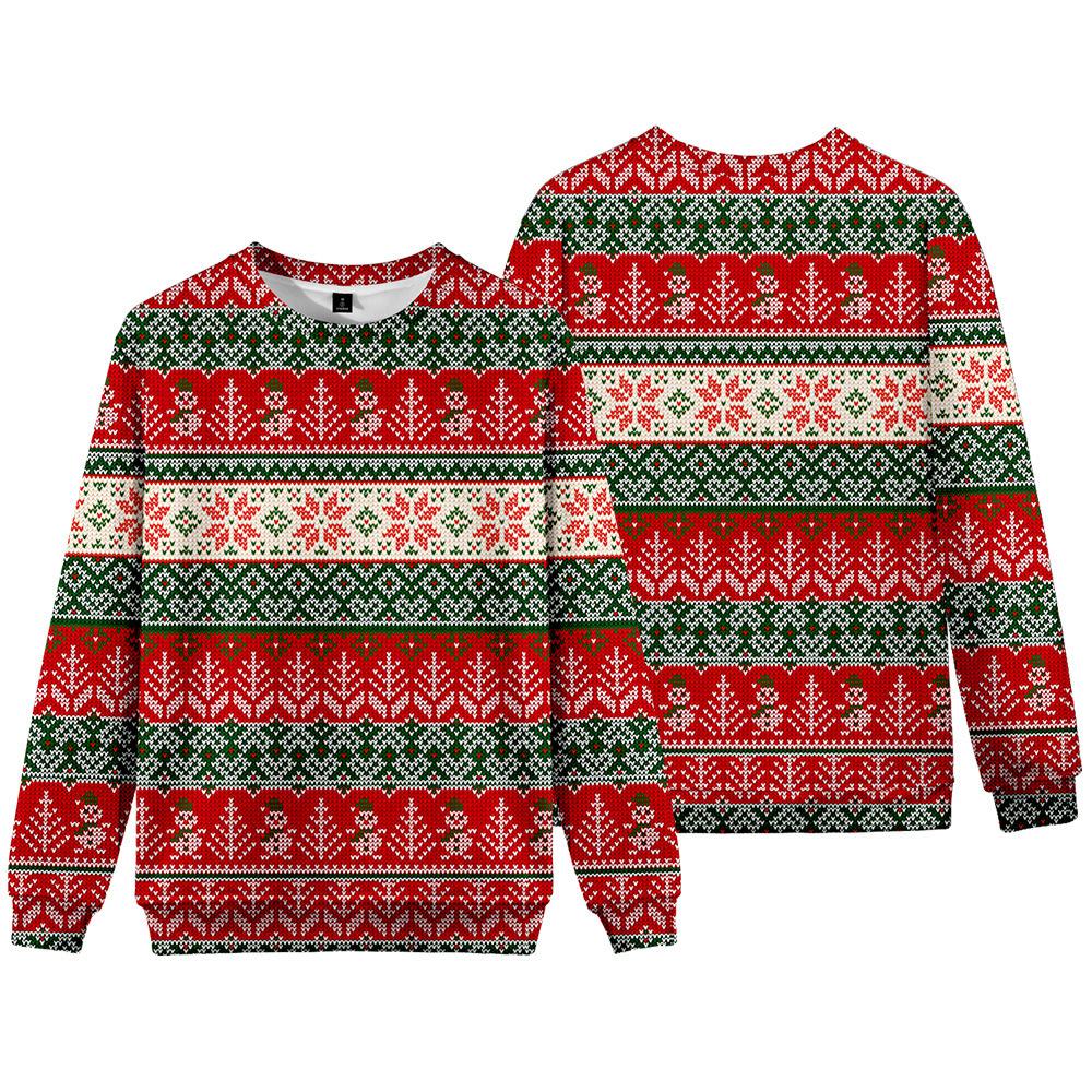 Europe, America, autumn and winter new Christmas versatile crew neck sweater 3D digital printing Santa loose long-sleeved jacket