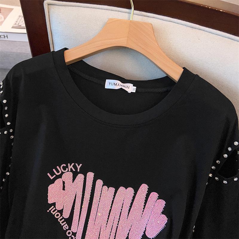 Women’s Plus Size Slimming Loose Mid-Length Short Sleeve T-Shirt 200/300/350 jin 1083