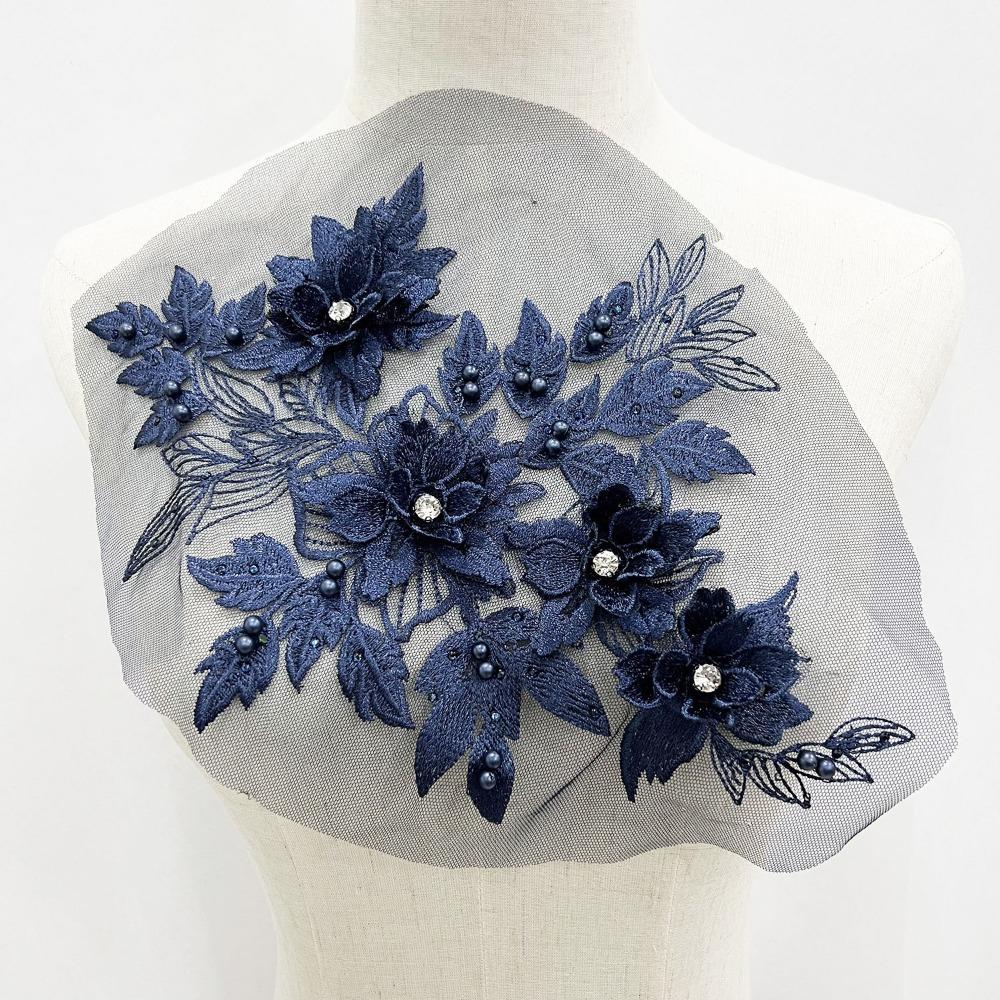 Sequins Flower 3D Embroidery Patches Handmade Lace Fabrics Applique Embroidered Floral Patches