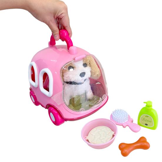 Elektronická plyšová hračka kočka přenosná klec simulace elektrická chodící skákající kotě hračka pro dětský dům na hraní a vzdělávání narozeninový dárek