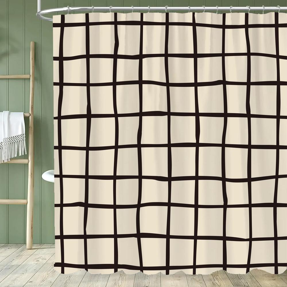 Black and White Plaid Pattern Shower Curtain Abstract Bohemian Fabric Shower Curtain with Hooks Waterproof Bathroom Decoration