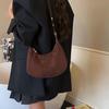 Faux Suede Solid Color Large Capacity Hobos Shoulder Bags for Women High Quality Versatile Undearm Ruched Handle Bags