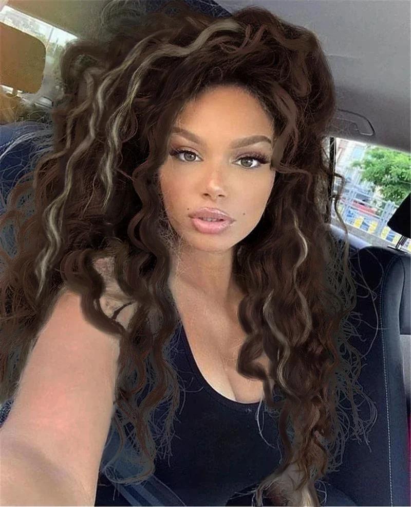 Damen Perücke Langes Synthetisches Haar Ombre Blond Lockige Perücken Weiblich Natürliche Welle Drag Queen Normale Perücke 80er Jahre Farbverlauf Perücken für Studenten