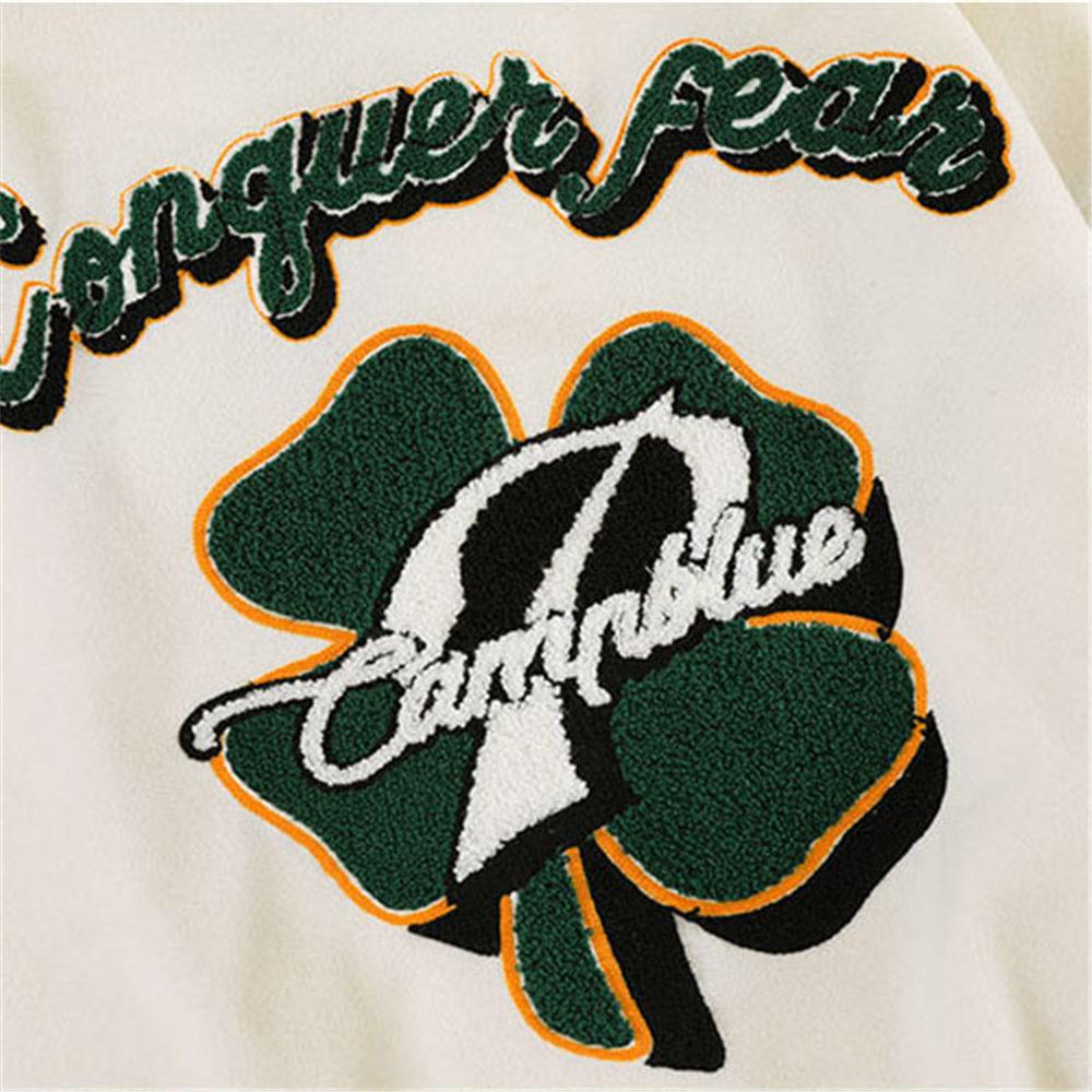 Women's Men’s Y2K Baseball Jacket Letter Leaves Print Long Sleeve Button Down Oversized Unisex Biker Outwear Streetwear