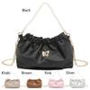Women PU Butterfly Handbag Pleated Tote Bag Pearl & Chain Strap Elegant Handbag Large Capacity Solid Color for Party Vacation