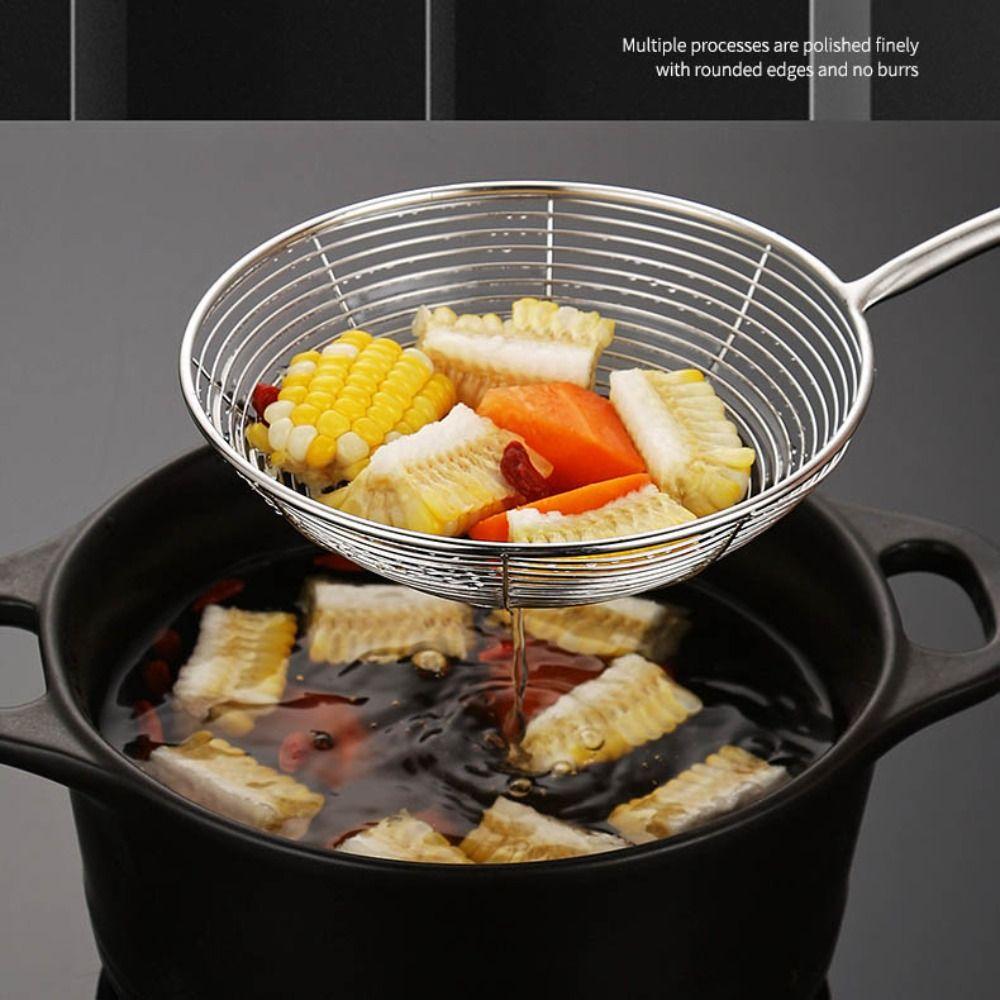 Stainless Steel Mesh Strainer Anti Scalding Foods Sifter Fried Sieve Spoon  For Noodle French Fries