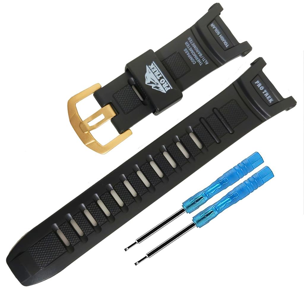 Casio Protrek PRG-130-1V | PRW-1500-1V | PRW-1500J-1 | PRW-1500J-1 – Unisex Watch Accessories, 18mm Replacement Resin, 21mm, Black/Medium/Gold Buckle.