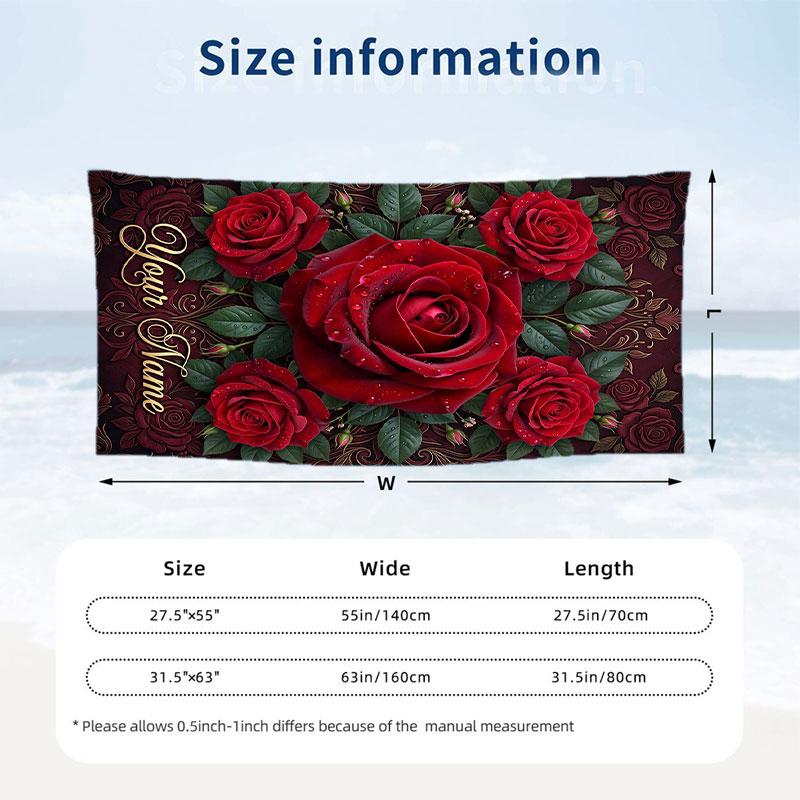 Roses Elegance 4 Theme Quick Dry Beach Towel Custom Name Text Print Large Sand Resistant Towel Beach Vacation