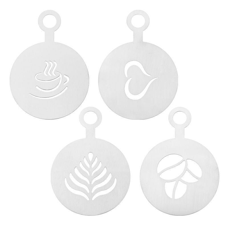 

4шт нержавеющая сталь трафарет для кофе латте капучино трафареты для украшения торта печенья аэрозольная краска художественная форма для выпечки для шаблона бариста серебряный