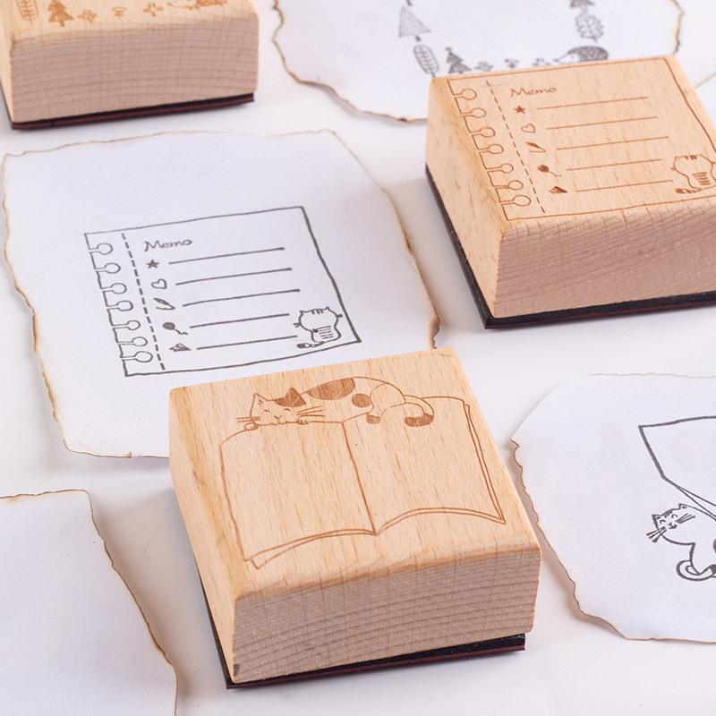Original Light Retro Handbook Seal Message Box Series Cute Cat Garland Border Handbook Decorative Print Stamp