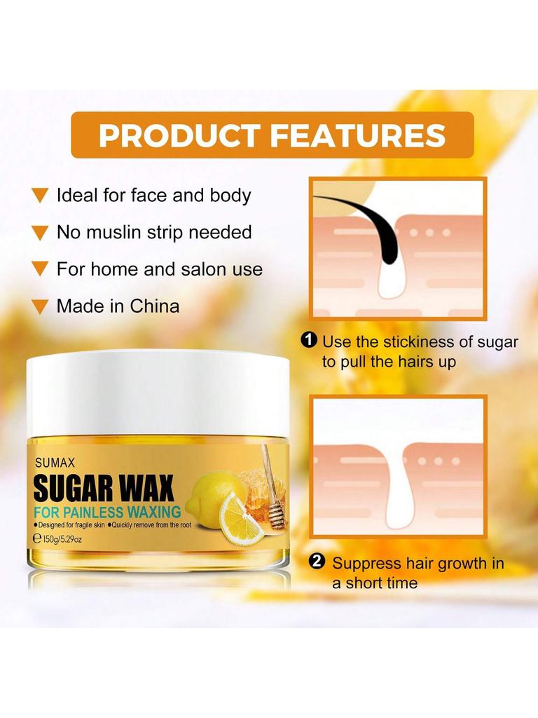 1PC Honey Lemon Hair Removal Wax, Gentle Hair Removal Cream, Smooth Skin, Long-Lasting Effect, Simpl